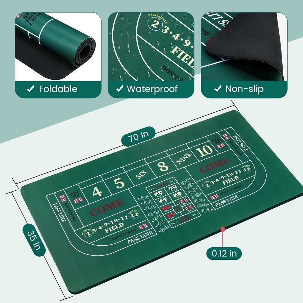 Craps Tabletop Game Set Includes 35x70 Rubber Tabletop Layout Mat Craps Diamond