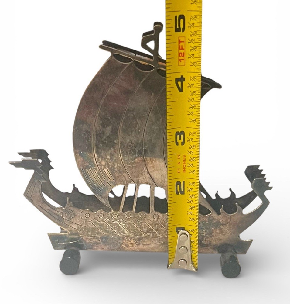 RARE / HTF - Art Deco Swedish Scandinavian Silverplate Viking Ship Letter Holder