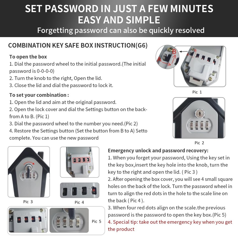 Key Lock Box with Combination lock & Key lock, Portable Large Capacity Key St...
