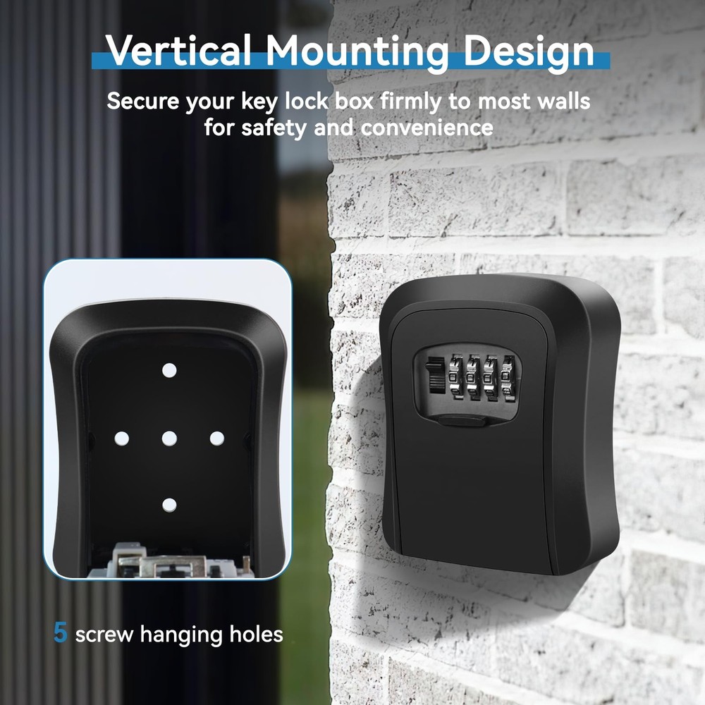 Weatherproof HeavyDuty WallMounted Key Lock Box with 4Digit Combination and A...