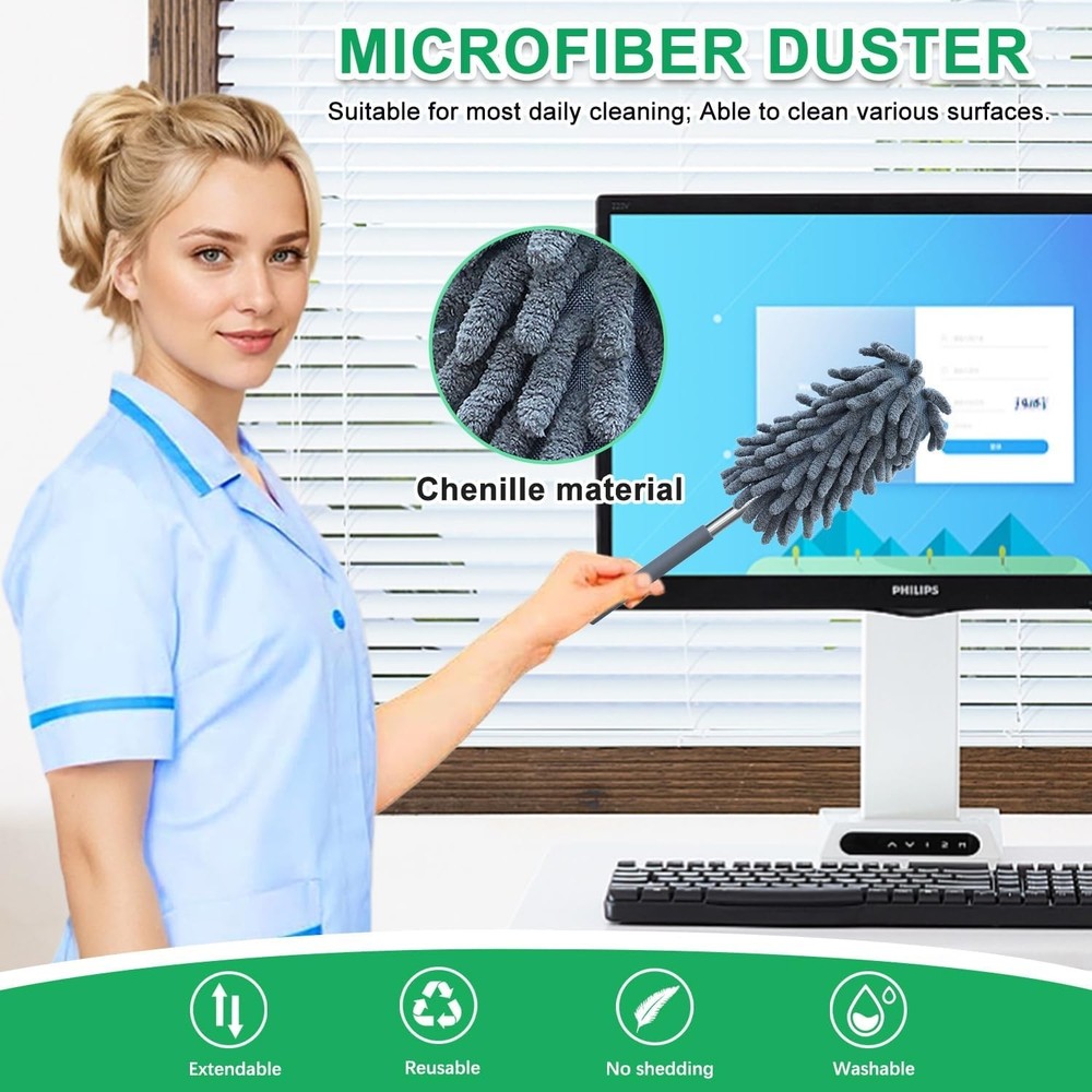 2 Pack Microfiber Duster For Cleaning Washable Dusters Extendable Pole Black