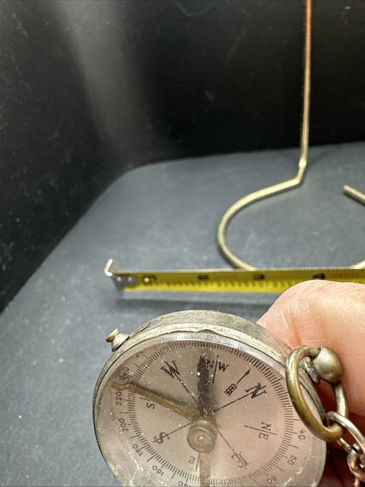 Antique German Silvertone Compass Key Chain