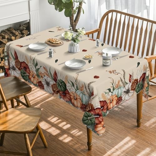 Fall Tablecloth 60×84 Inch Rectangular, Flower 60" x 84" (Rectangular) Beige