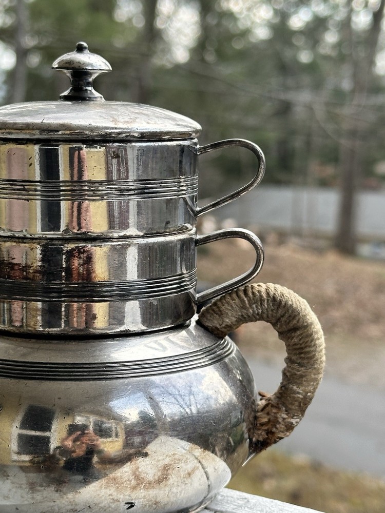 Unique Antique 4 Piece Apollo Silverplate Stackable Tea Set Teapot Sugar Creamer