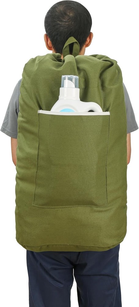 Canvas Laundry bag, Washable Laundry backpack, Adjustable Straps, Large Front
