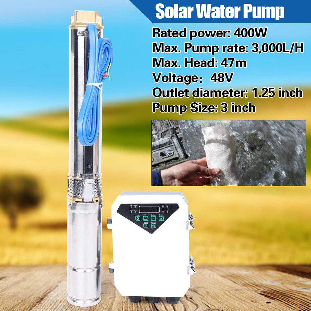 3" DC 48V Solar Water Pump Submersible Deep Bore Well Pump & MPPT Controller USA