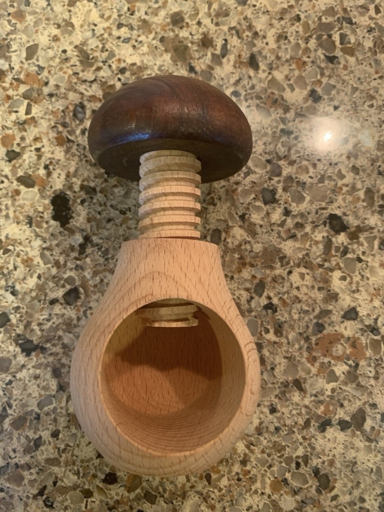 Mushroom Nutcracker made from Natural Solid Wood Handmade 3.5" tall Manual