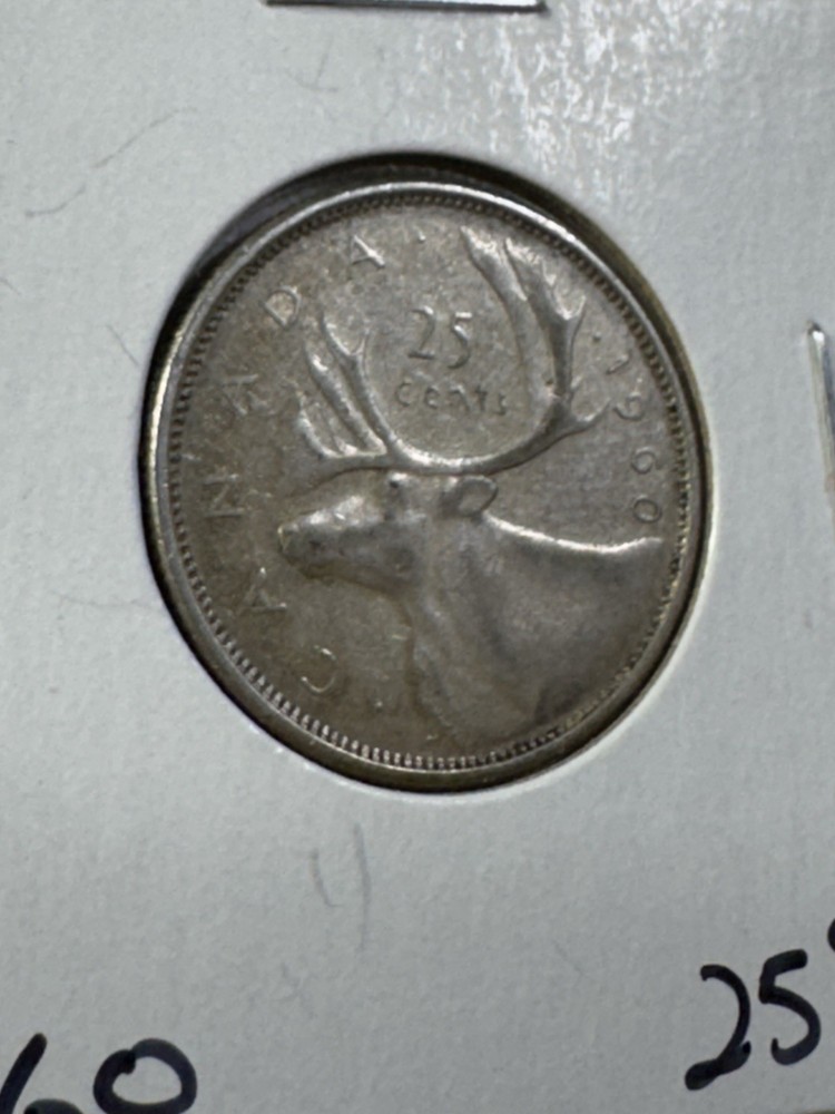 1960 Canada 25 Cents Silver Coin