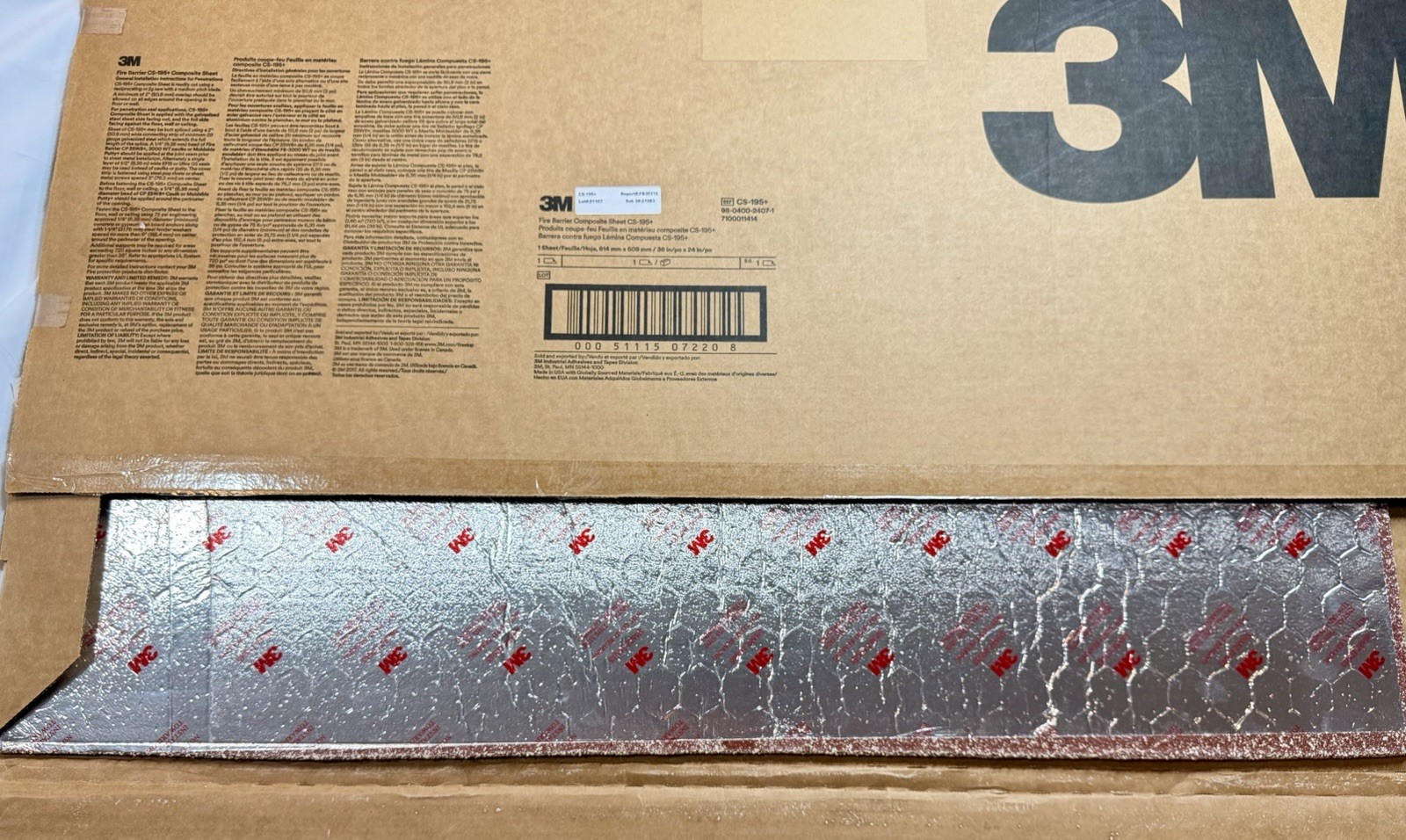 NEW 3M CS-195+ Fire Barrier Composite Sheet 36” X 24” #7100011414 - SHIPS FREE!!