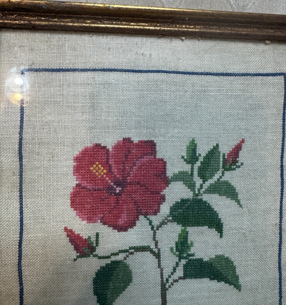 Vintage Needlepoint "A Rose Scene" - Framed
