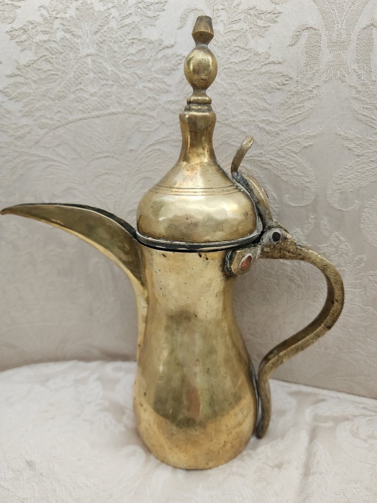 Antique Middle Eastern Brass Coffer Dallah Pitcher Makers Mark