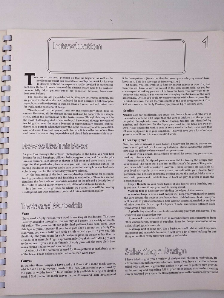 Vtg 1973 Lisbeth Perrones Needlepoint Embroidery Workbook Full Size Patterns #L