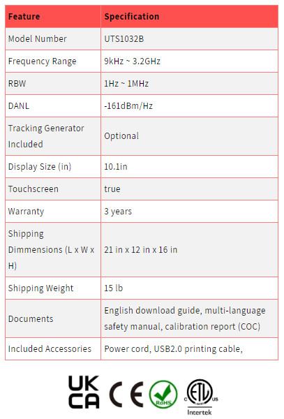 UNI-T UTS1032B 3.2 GHz Advanced-Series Spectrum Analyzer