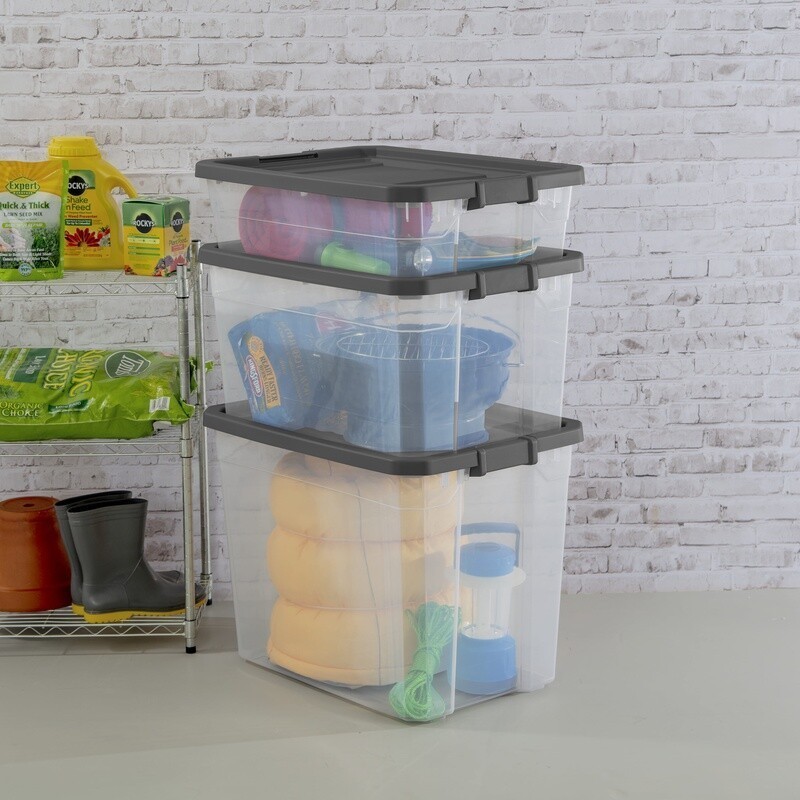 Durable Stackable Storage Bins W/ Lids 40 Quart 2 Pack Heavy Duty Clear Plastic
