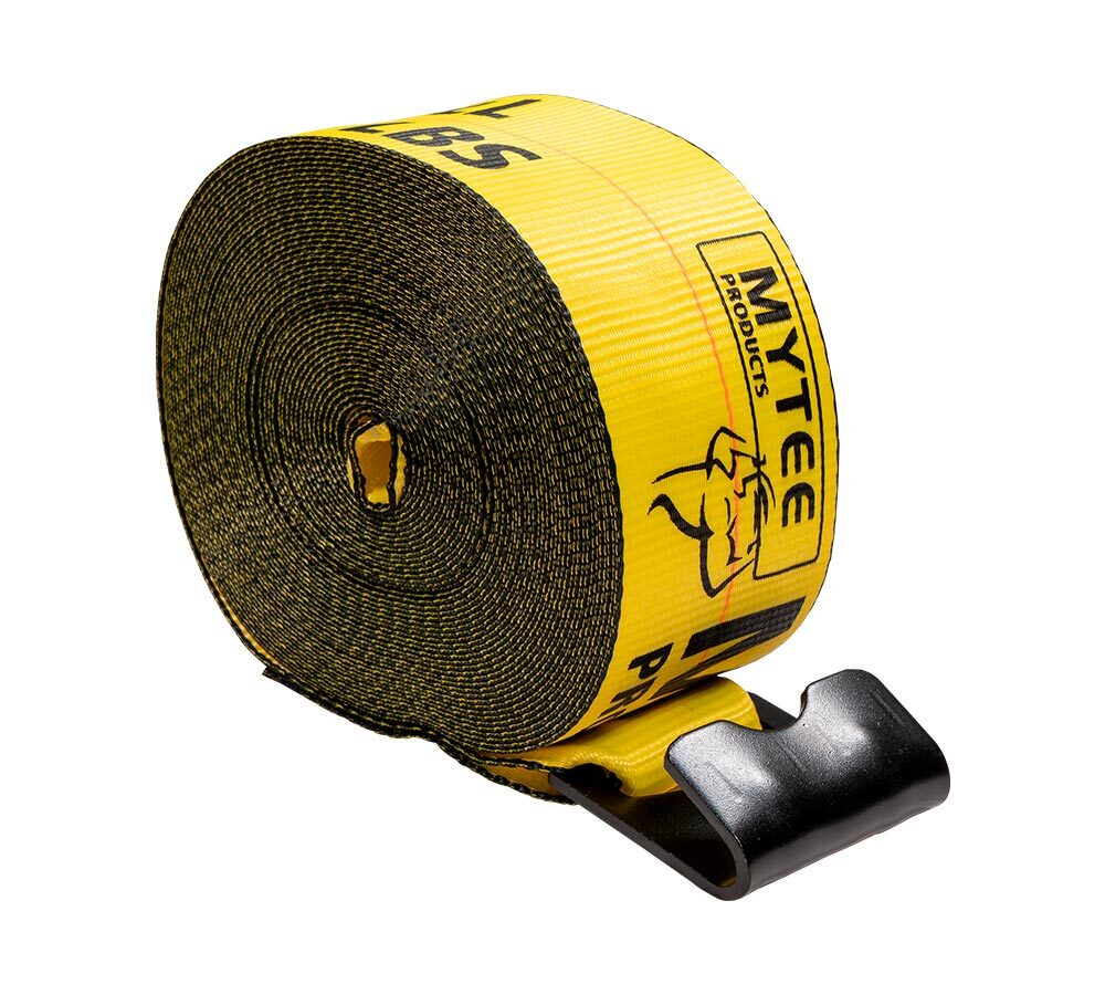 4"x65' Winch Straps w/flat hook, WLL 5400 Flatbed Tie Down Strap