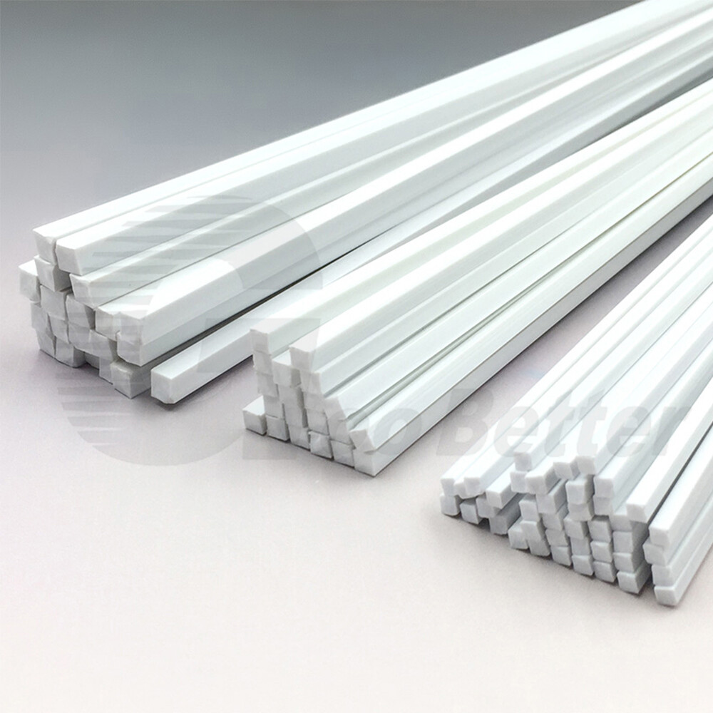 White Solid ABS Plastic Square Rod Bar Strips Modelling Craft Material DIY 250mm