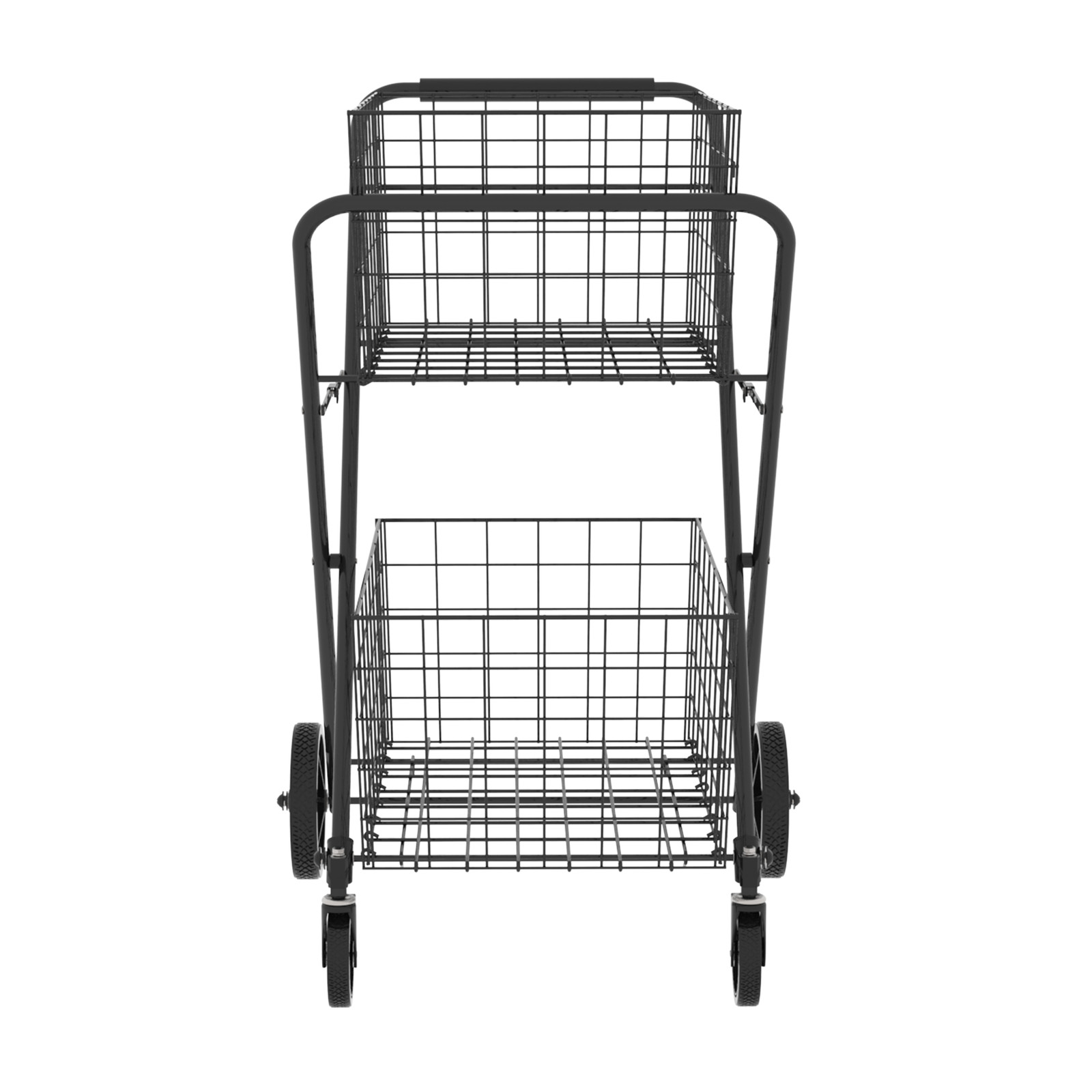 2-Tier Shopping Cart Foldable Grocery Cart Wheels Removable Storage Basket