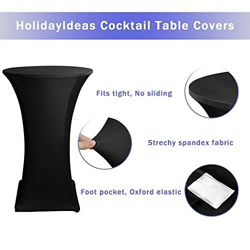 Cocktail Table Covers Pack - Fitted Stretch Spandex Square Corners 2 Black