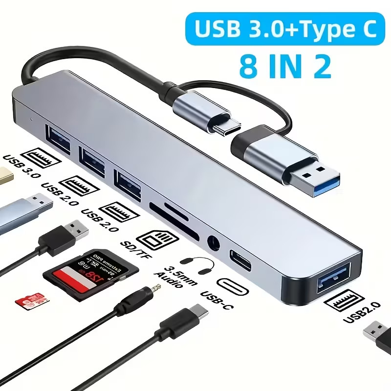 8-1 USB 3.0 Multi-Function Adapter, Supports Audio, TF/SD Cards, USB-C, More