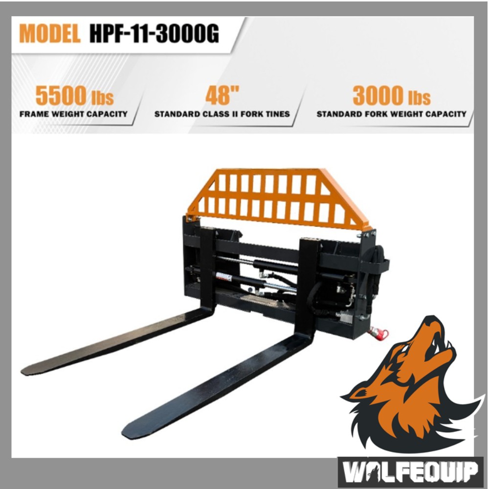 Wolfequip 48in Adjustable Pallet Fork & Frame Attachment For Bobcat Skid Steer