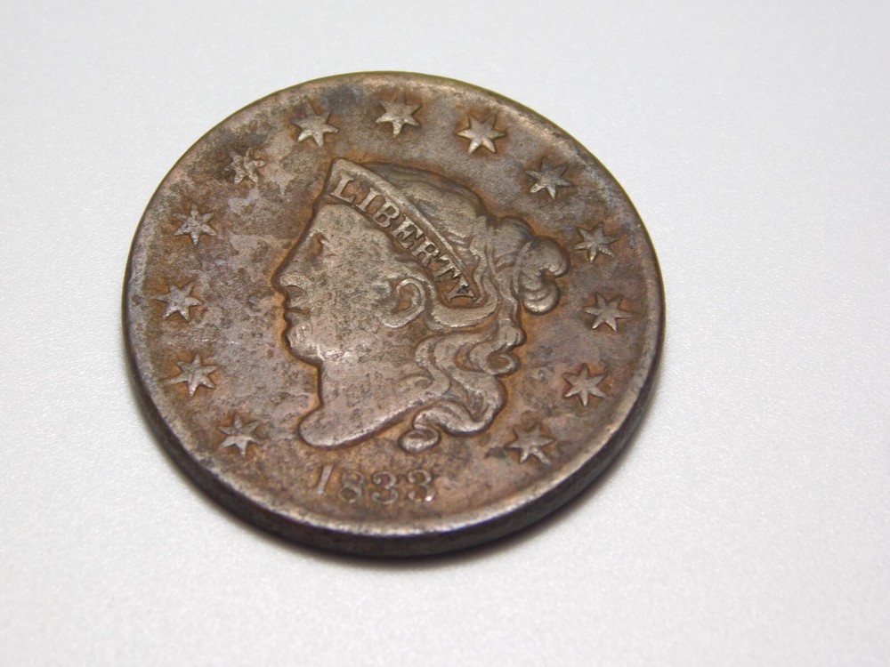 US COINS 1833 CORONET HEAD LARGE CENT *BENT*