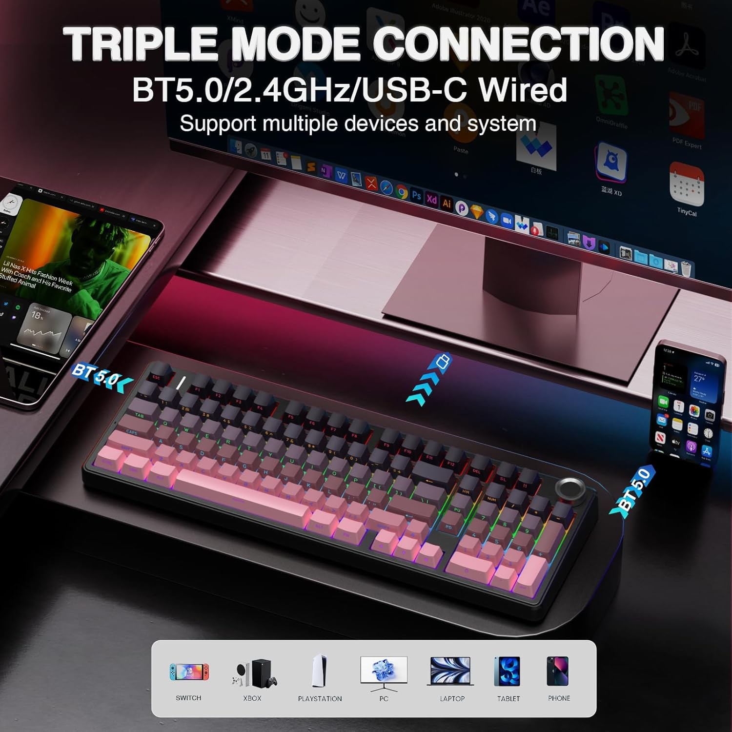 AULA F99/F99 Pro Tri-mode Wireless Mechanical Keyboard RGB Hot Swappable Custom