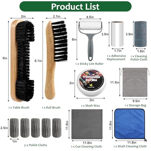 Pool Table Brush Set, 14pcs Billiard Table Felt and Cue Cleaning Accessories