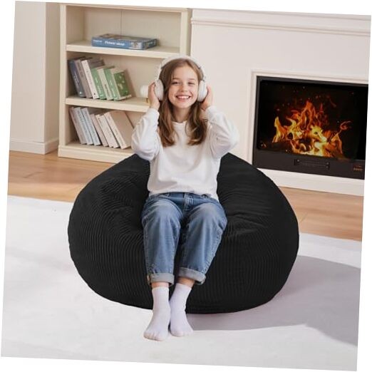 2FT Bean Bag Chair,Teardrop Bean Bags Small Beanbag Chair with 2 FT Black