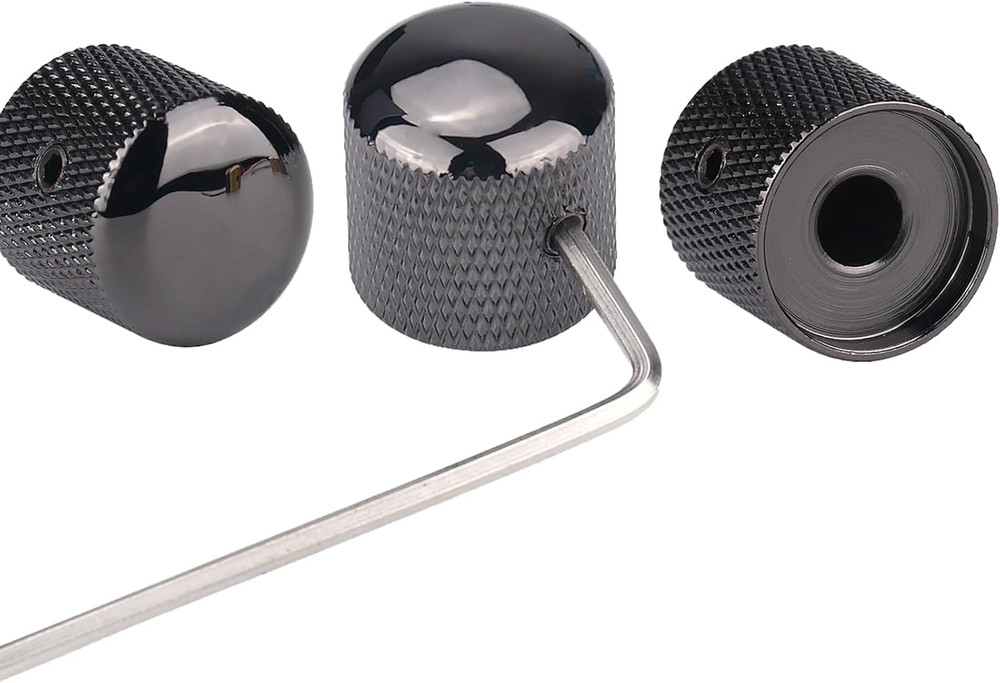 3Pcs Guitar Knobs Black Nickel Metal Volume Tone Dome Speed Control Knobs with A