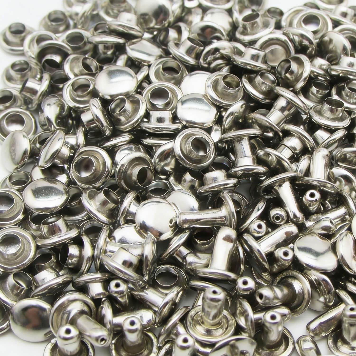Silvery Double Cap Rivets Plane Cap 8mm and Post 6mm Pack of 200 Sets