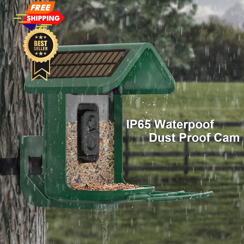 Bird Feeder with Camera Solar Powered : Smart 2K Green