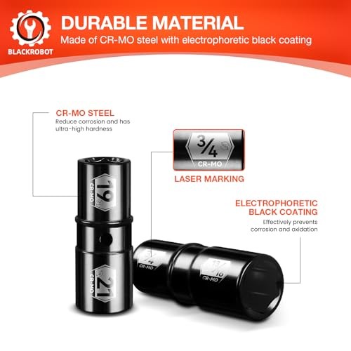 1/2 Inch Drive Impact Socket Set, Double Sided Lug Nut Flip Socket Set, CR-MO
