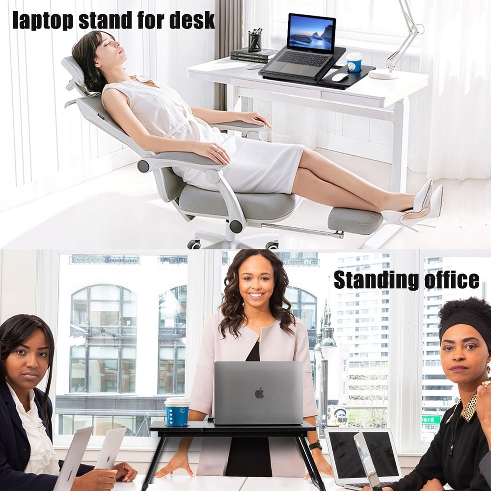 Laptop Desk for Bed Couch, Adjustable Foldable Table with Cup Black