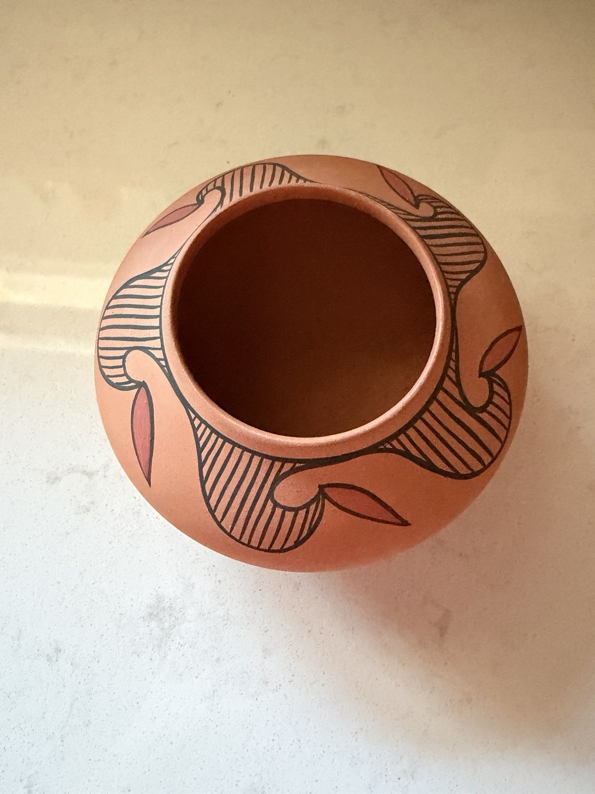 1982 Native American Clay Pot Tigua Signed G. H.  5.5" X 5"