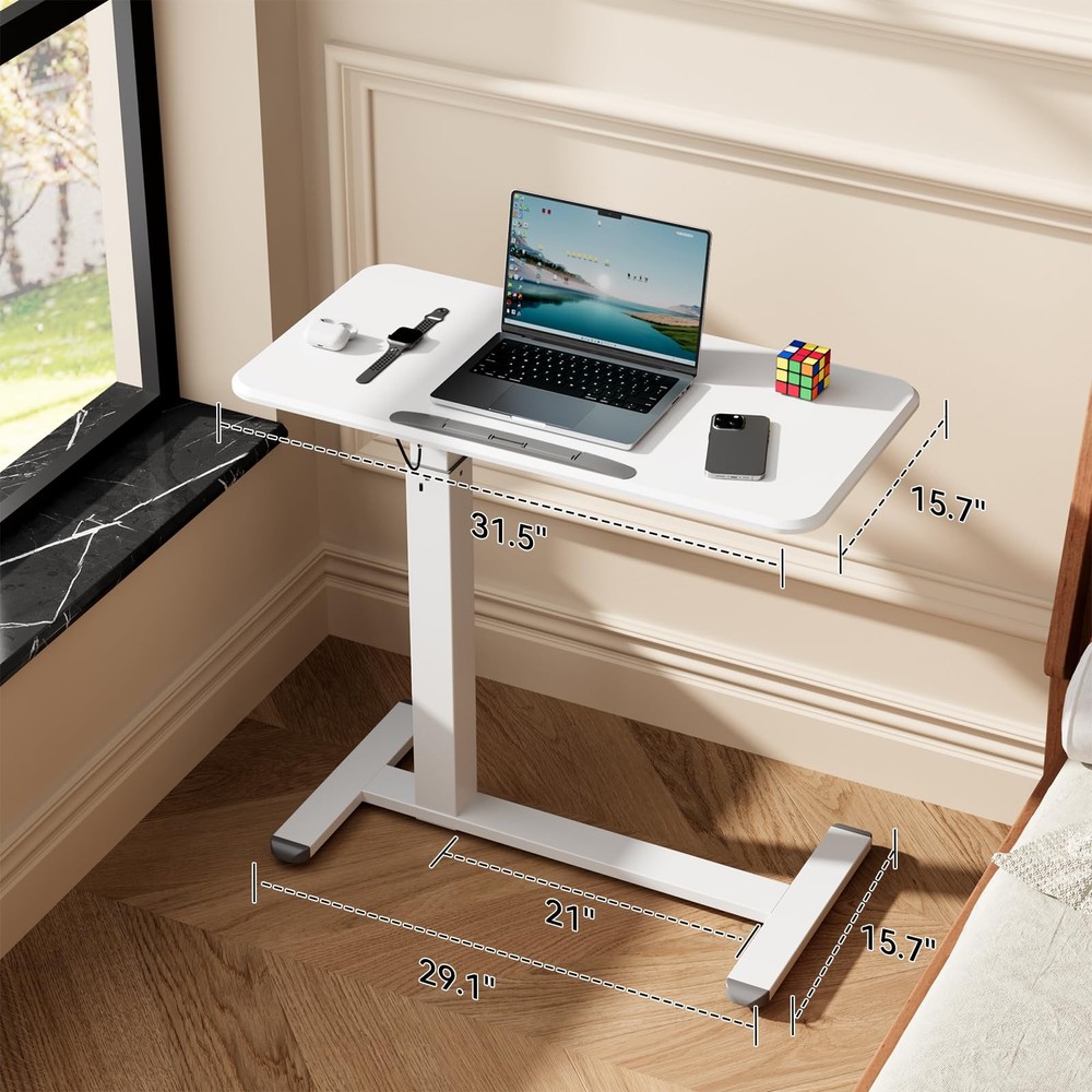 Mobile Standing Desk, Height Adjustable Left/Right Overbed Bedside Table, 90°...
