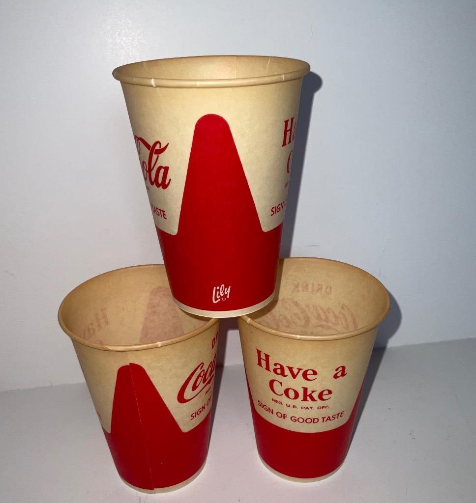 VINTAGE 1960s COKE COCA COLA LILY WAX PAPER CUPS LOT OF 3 ADVERTISING NOS