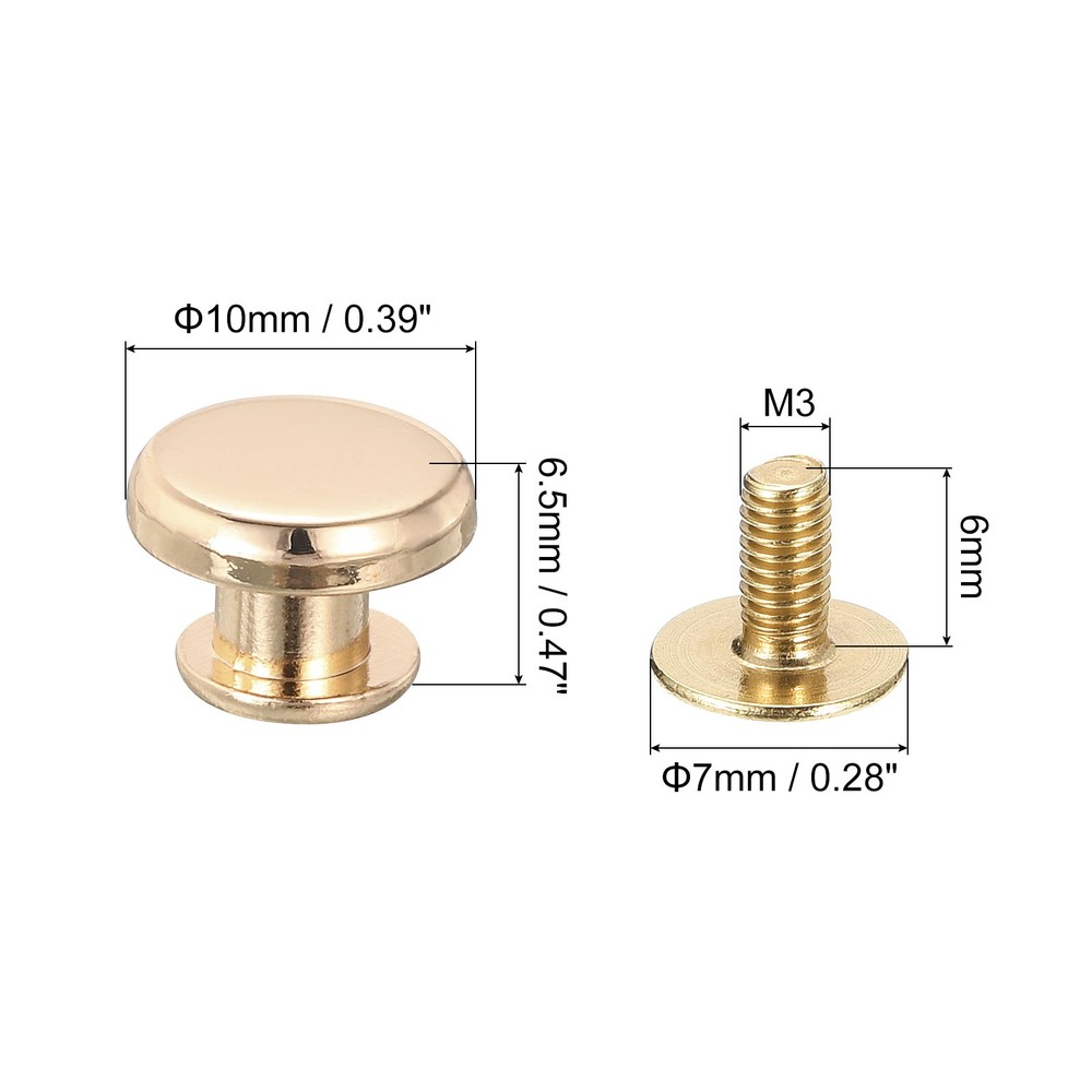 Flat Studs Rivet 20 Sets 10x6.5mm Screw Back Rivets, Gold Tone