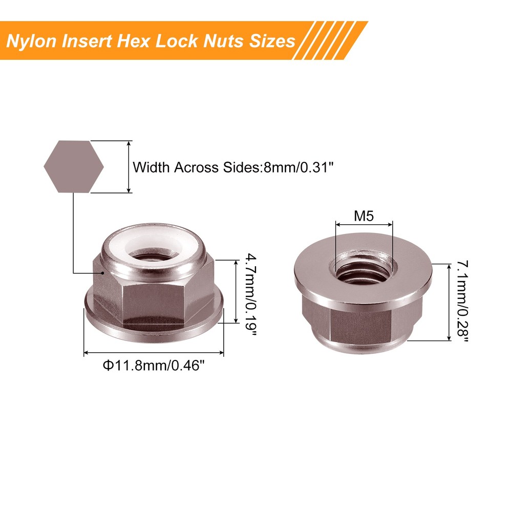 Nylon Insert Hex Lock Nuts, 8pcs - M5x0.8mm Self-Locking Nut(Titanium Gray)