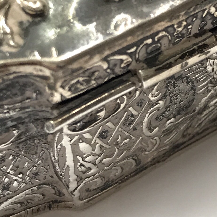 Antique Solid Silver Trinket Box Embossed Cherub Design Berthold Muller 1902
