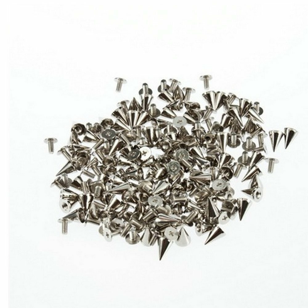 200pcs/set 9.5mm Silver Cone Spikes Screwback Studs DIY Craft Cool Rivets Punk