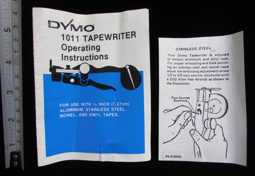 DYMO 1011 TAPEWRITER OPERATING INSTRUCTIONS Only