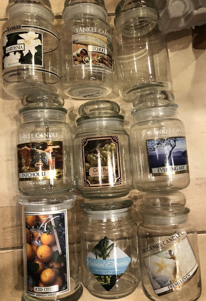 Empty Candle Jars, Set 9; LARGE; Multiple shapes, makes; No Wax, Includes 9 Lids