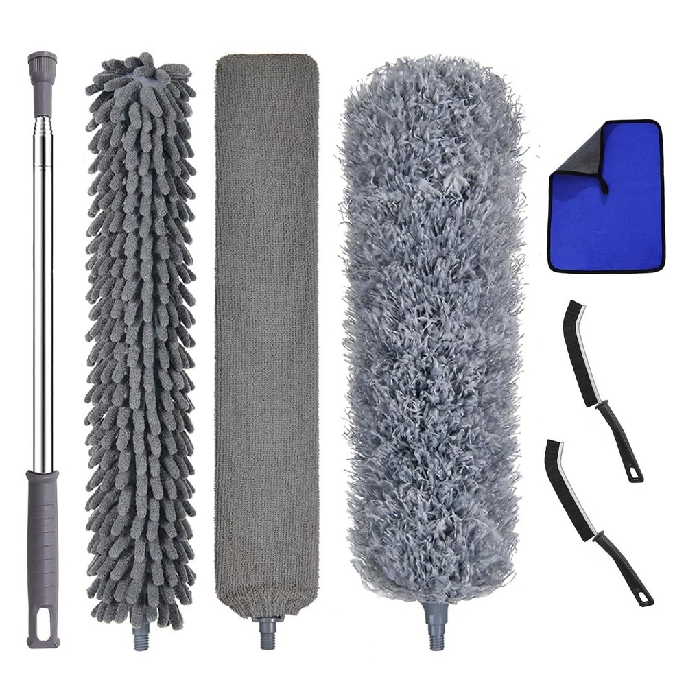 7 Pcs Microfiber Feather Duster with 100-inch Telescopic Extendable Pole, Was...