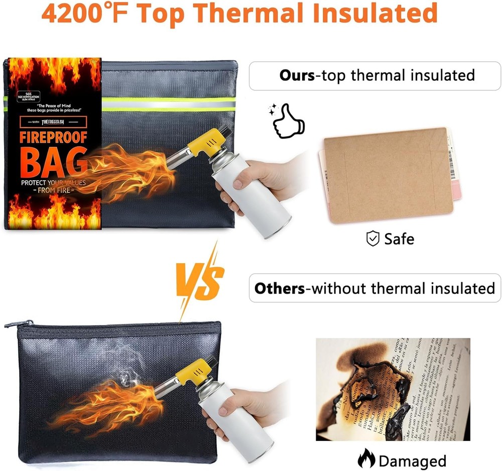 Fireproof Document Bag – 3 Pack (15" x 11", 13" x 9.7", 10.5" x 8") Fireproof