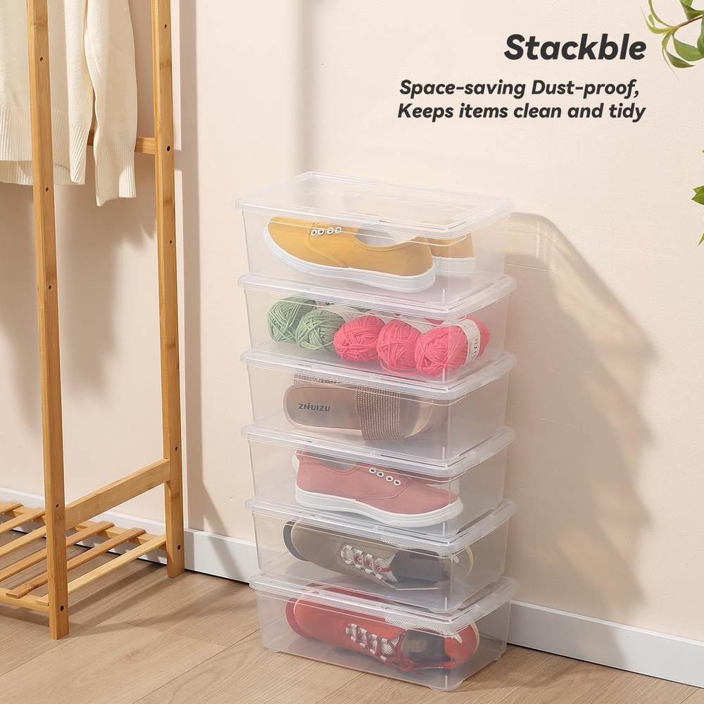 8 Packs 6 Quart Latching Storage Box,Shoe Boxes Clear Plastic Stackable Stora...