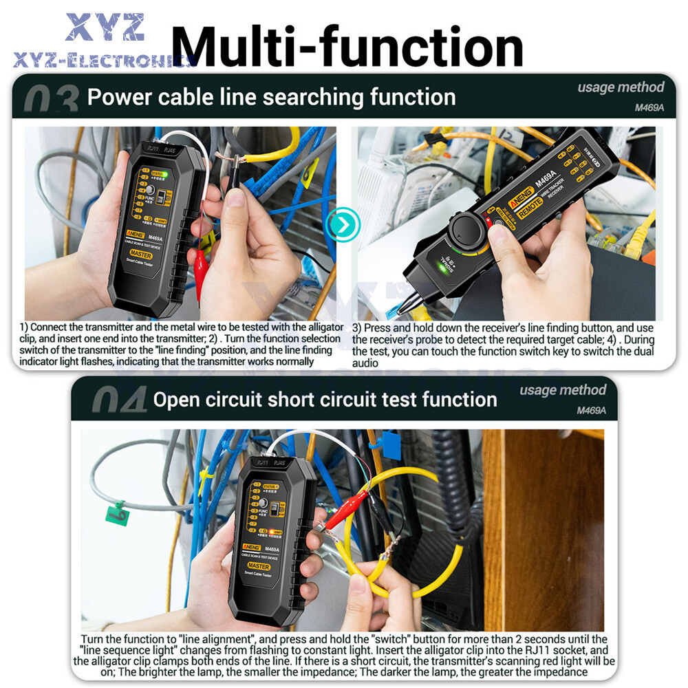 ANENG M469A Multifunctional Network Cable Tracker Networking Analyzer RJ45 RJ11