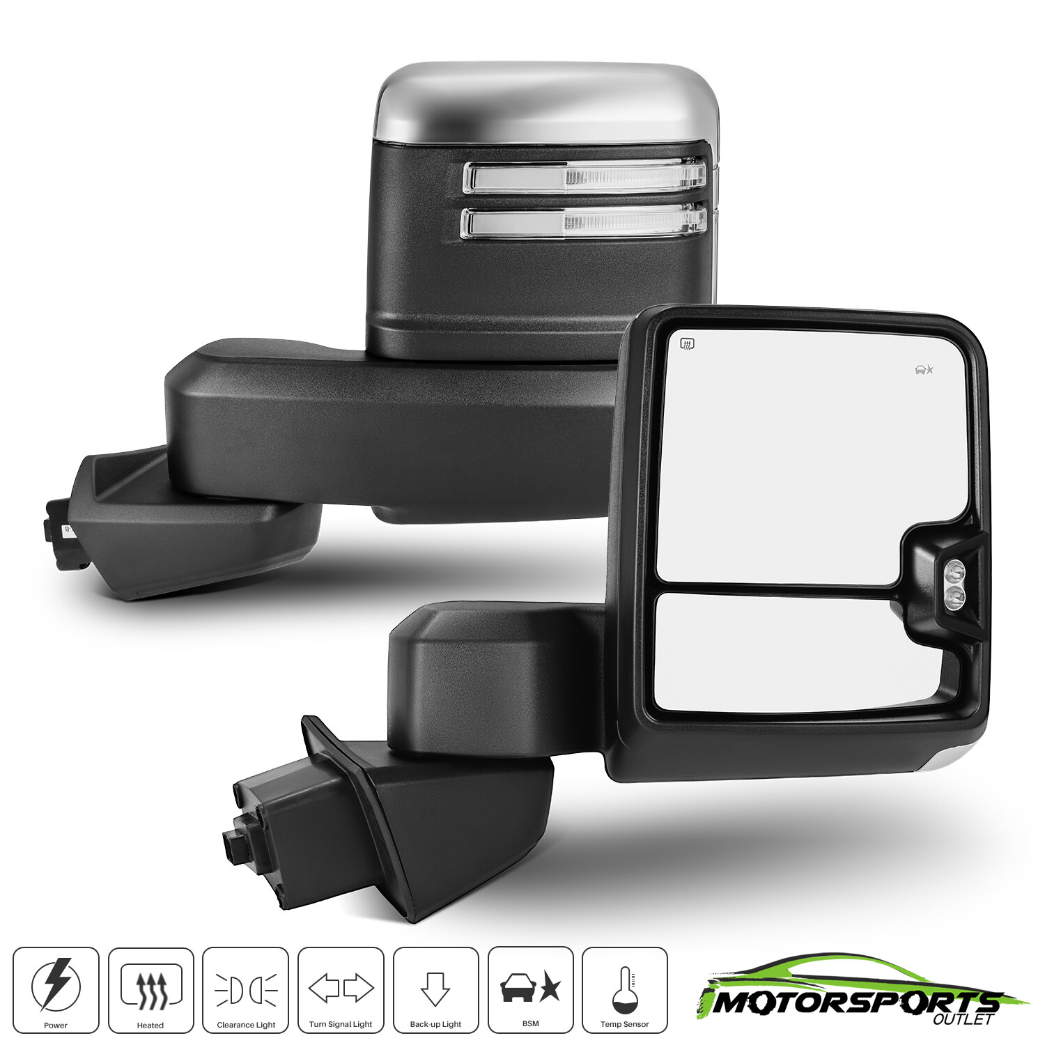 Chrome Towing Mirrors For 2019-2023 GMC Serria 1500 Power Heated+BSM+Temp Sensor