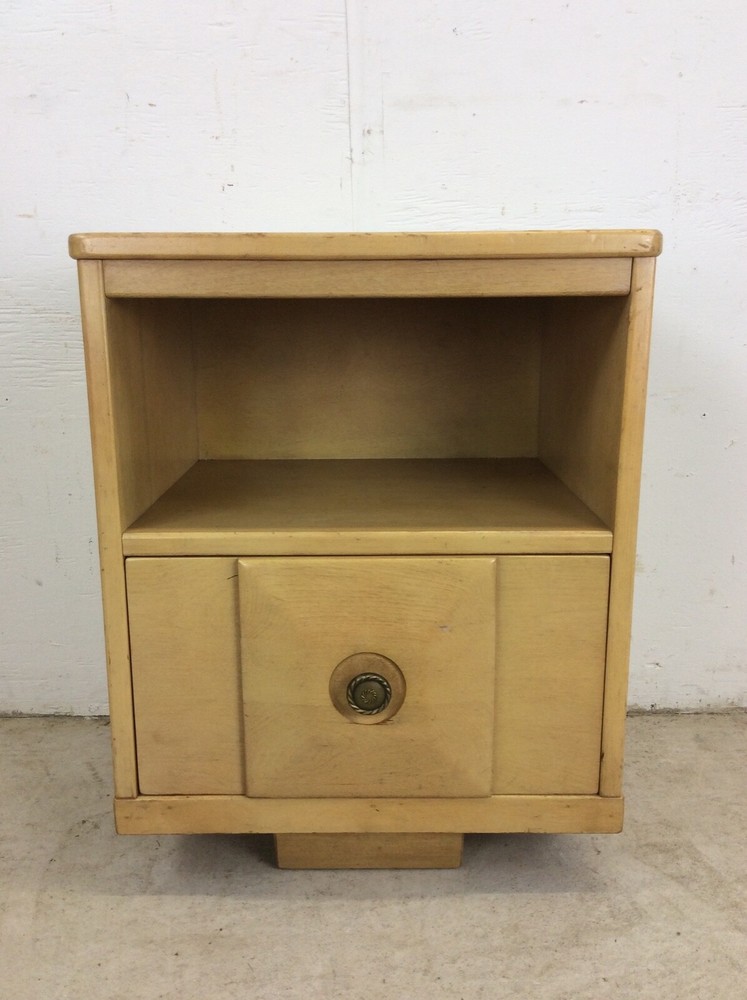 Mid Century Modern Maple Nightstand with One Drawer