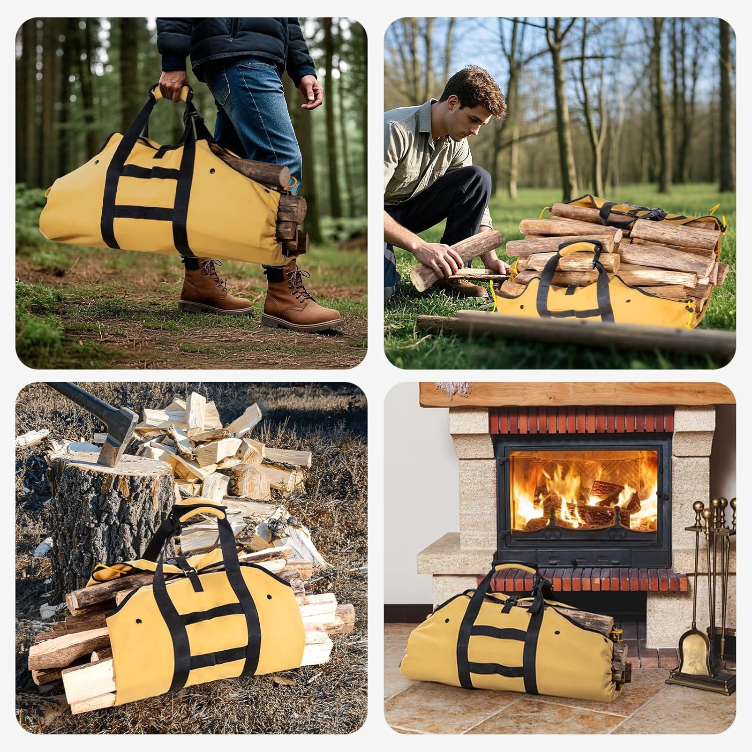 Firewood Carrier Waxed Canvas Log Carrier Sturdy Firewood Bags Heavy Duty Firewo