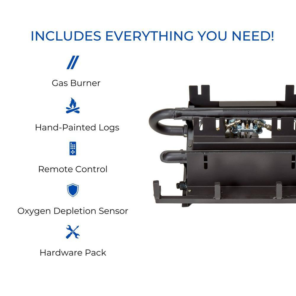 18 In. Ventless 30,000 BTU Split Red Oak Dual Fuel Gas Log Set with Remote Contr